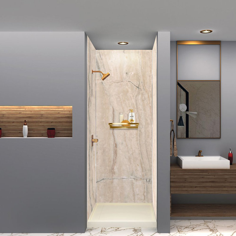 Transolid Titan Shower Wall Kit, 96" H x 36" W x 36" D, Savanna Creme Honed