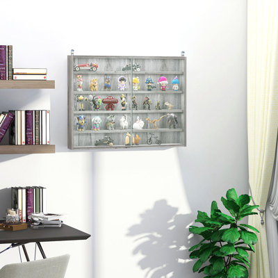 Vitrine à 5 niveaux, vitrine en verre avec 2 portes et tablettes réglables, fixation murale