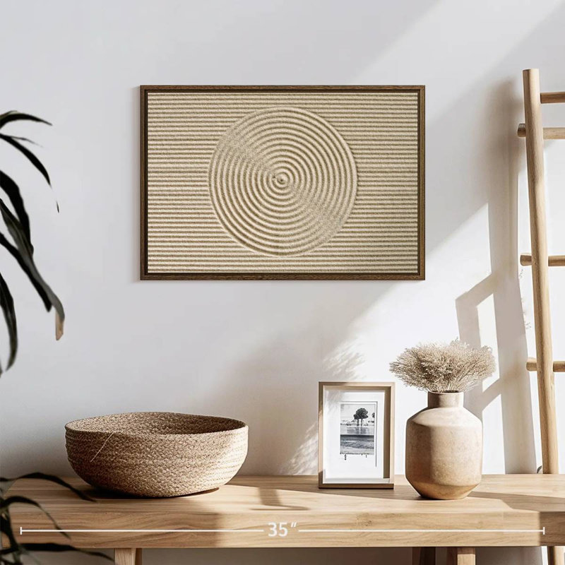 Cercles zen dans le sable, 19 po x 13 po, Cadre flottant en noyer