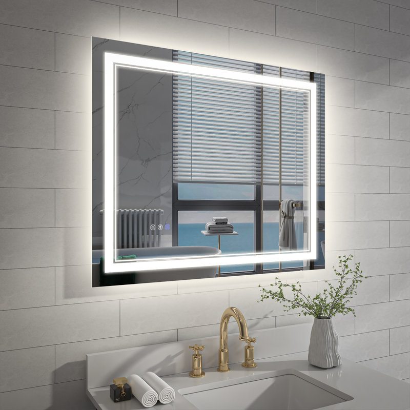 Miroir de salle de bain à DEL à intensité variable avec fonction de désembuage, Rectangle, 30 po x 36 po