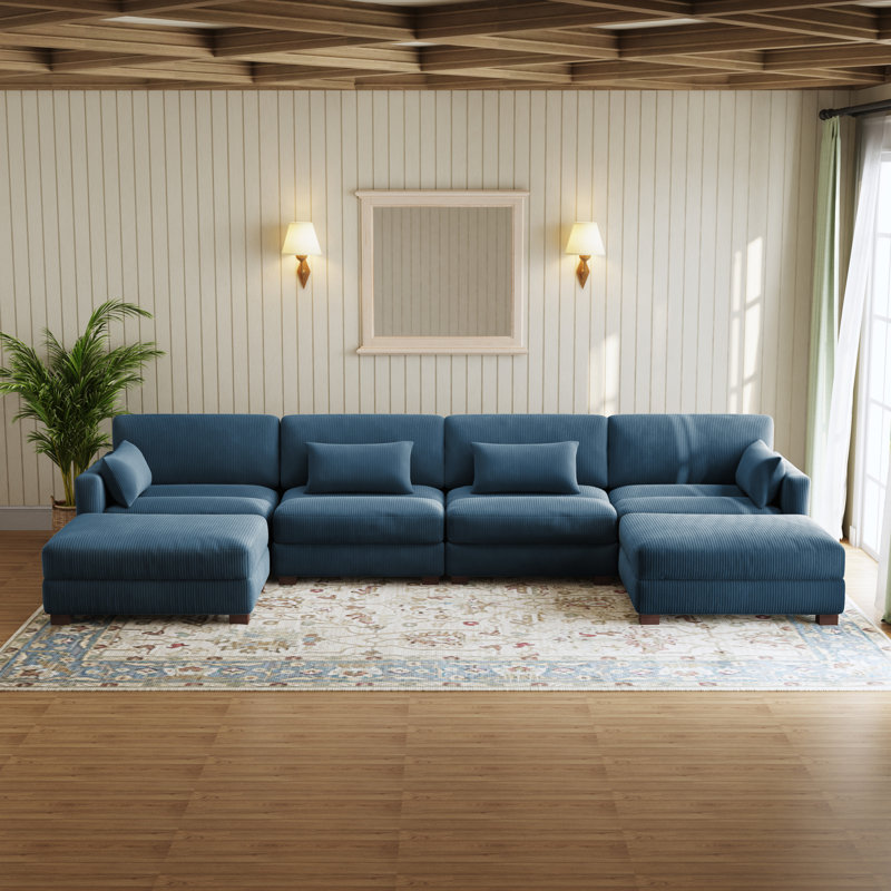 Canapé modulaire en velours côtelé Maelina , H 30,7 po x l 161,4 po x P 68,1 po, Velours côtelé bleu marine