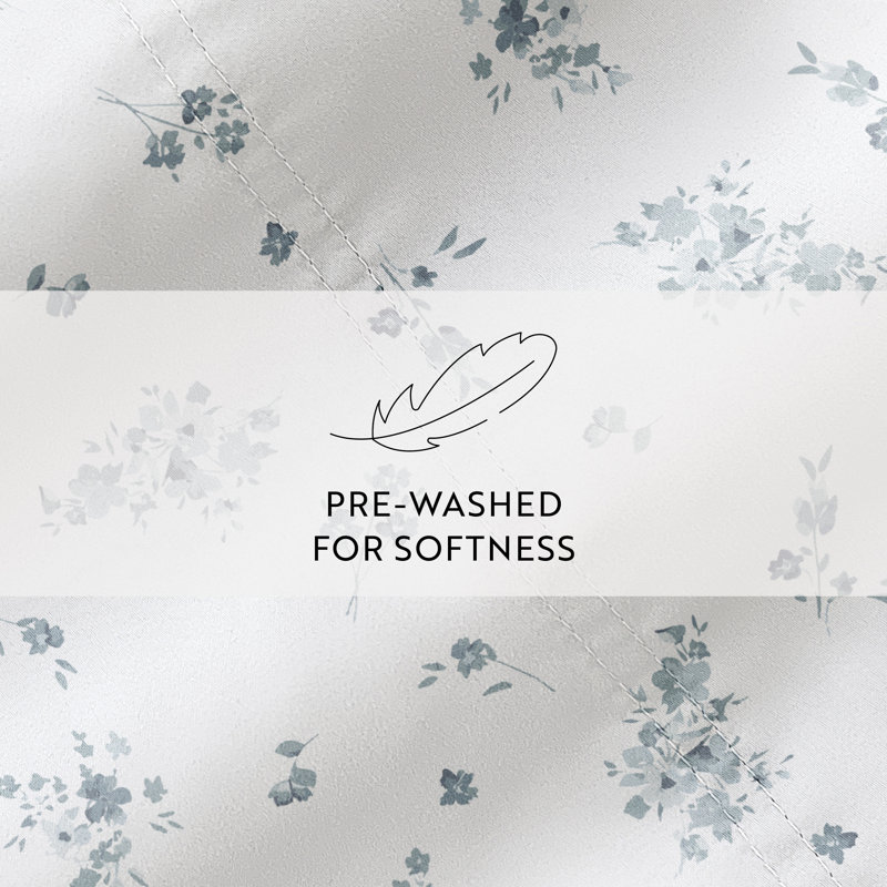 Ensemble de draps 100% satin de coton, Ensemble de draps pour très grand lit avec 2 taie, Bouquet bleu clair Bliss