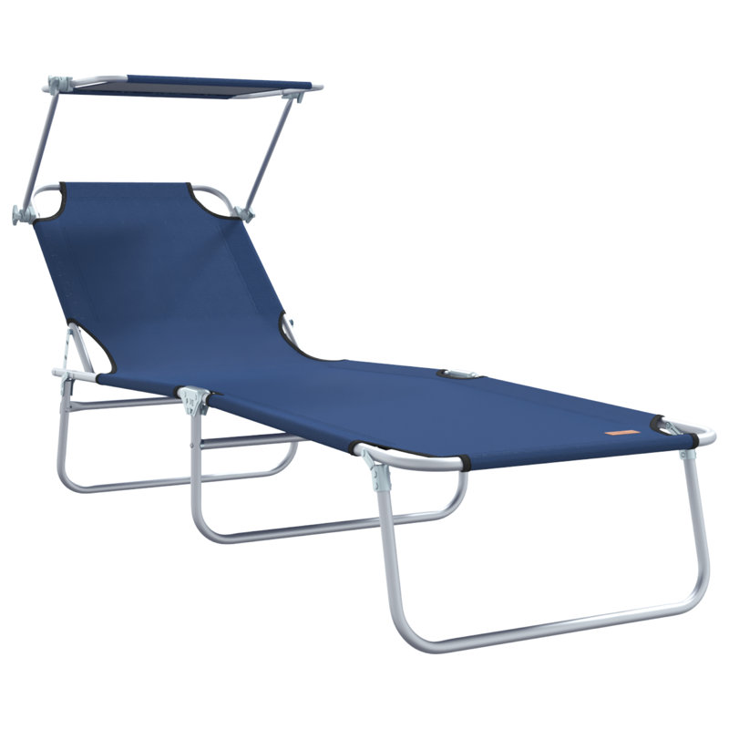 vidaXL Folding Sun Lounger with Canopy Outdoor Daybed Sunbed Steel and Fabric, Blue