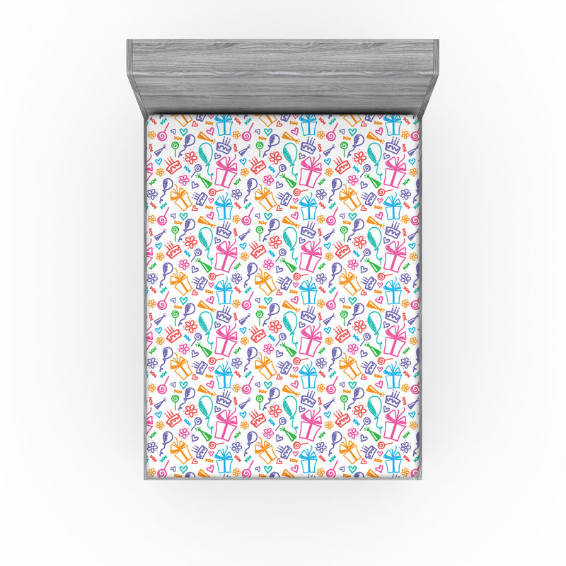 Ensemble de 2 draps-housse Ambesonne Birthday Doodle, Drap-housse grand