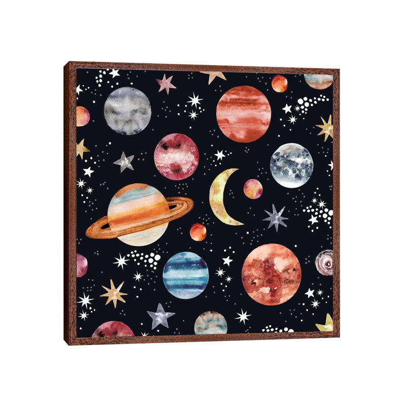 Planets by Sara Berrenson - Print on Canvas, Classic Brown Wood Framed, 45.72 cm H x 45.72 cm W