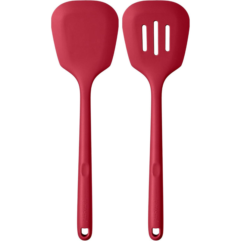 Tournevis en silicone résistants à la chaleur de 600 ° F: ustensile de cuisine en U 13,5 po de long U-Taste, ustensile de cuisine flexible de qualité alimentaire pour retourner les œufs, crêpes dans une batterie de cuisine antiadhésive (rouge, 2 pièces)