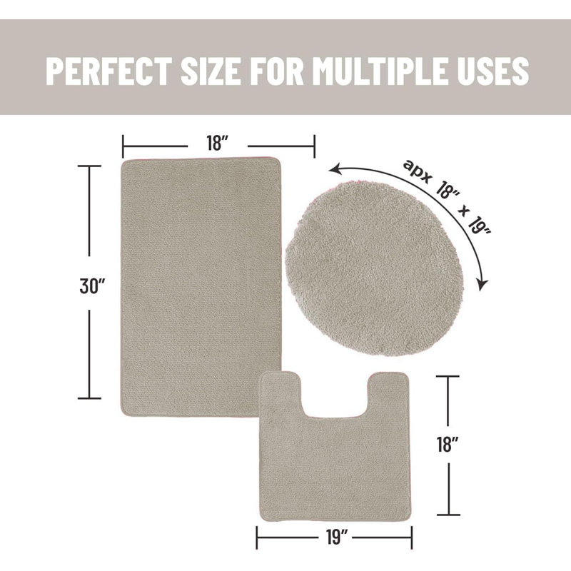Gorete Polypropylene Non-Slip Bath Rug Set, Gray