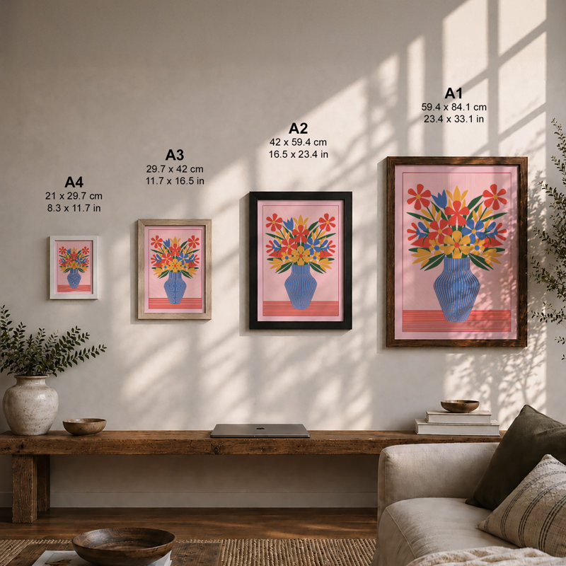 Geometric Floral Vase Modern - Framed Print, Unframed, A4 - 29.7 x 21.0 cm
