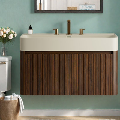 Meuble-lavabo (doit inclure le meuble-lavabo et le lavabo), noyer moderne 24 po