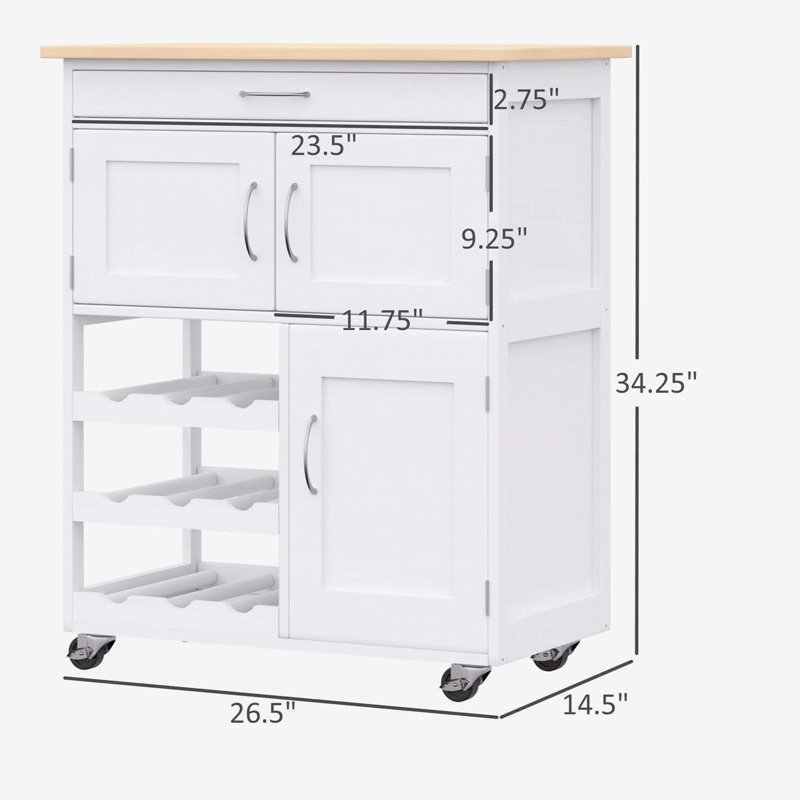 Bar Cart Rolling Kitchen Island on Wheels with Wine Rack