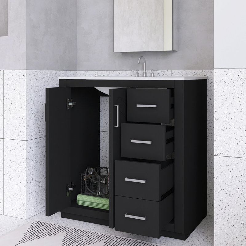 Meuble-lavabo 30 po avec lavabo en céramique, Noir