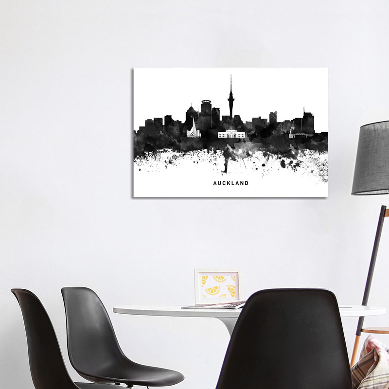 Auckland Skyline Black & White by WallDecorAddict - Wrapped Canvas Print, 101.6 cm H x 66.04 cm W x 1.91 cm D
