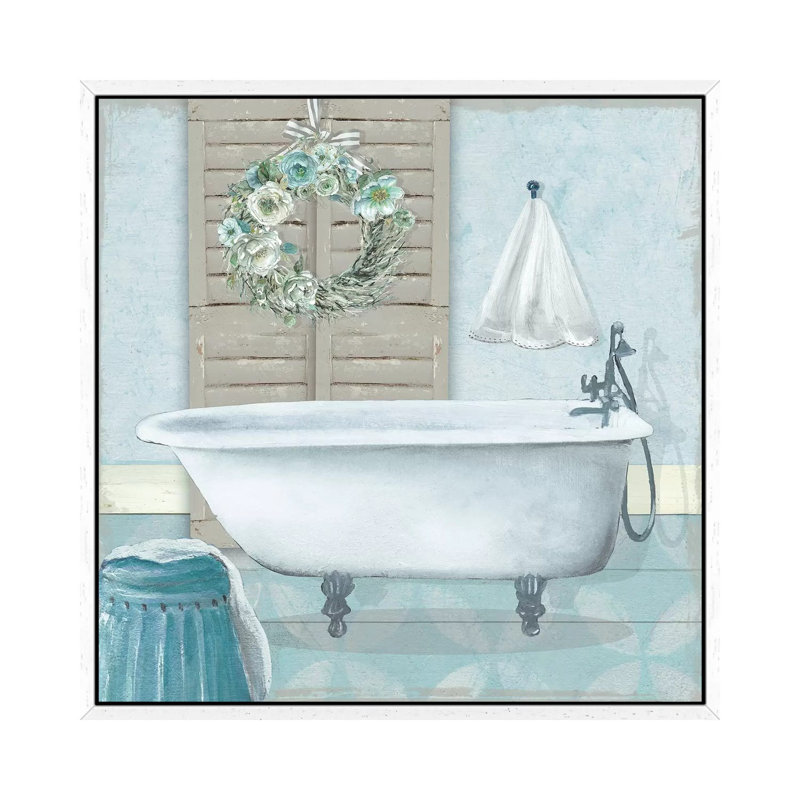 Teal Bath II by Carol Robinson - Print on Canvas, White Framed, 45.72 cm H x 45.72 cm W