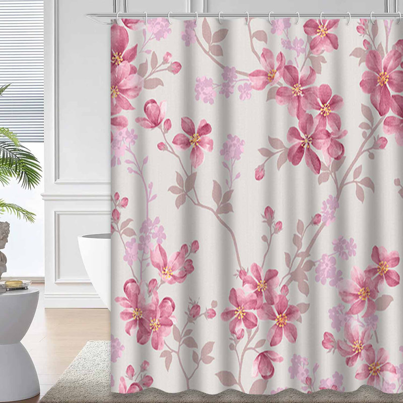 Rideau de douche rétro à motif abstrait sans couture à motif floral avec 12 crochets, L 72 po x l 84 po