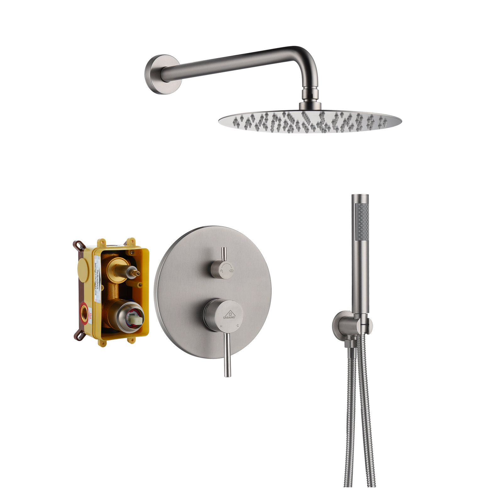 Pressure-Balanced Complete Shower System with 10-Inch Rain Shower Head, Handheld, Rough-in Valve, Brushed Nickel
