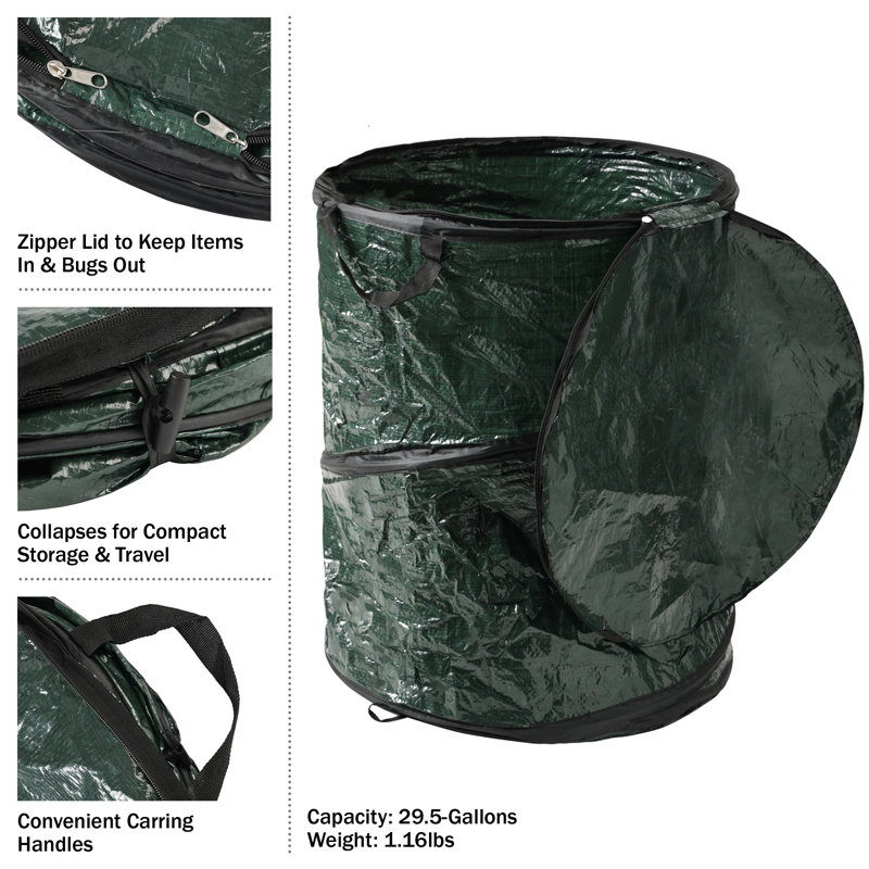 Green Collapsible Polyethylene Outdoor Trash Can with Handles