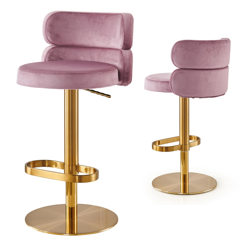 Giacamo Adjustable Height 360° Swivel Velvet Counter & Bar Stool with Low Back and Stainless Steel Pedestal Base (Set of 1)