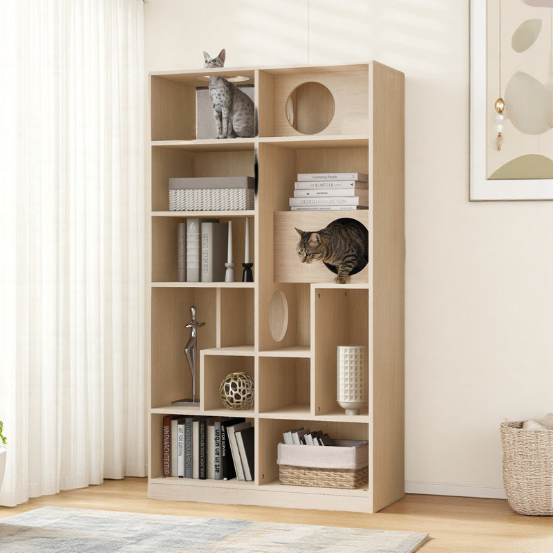 Modern Cat Bookcase Cat Tree Shelves With Storage Shelves And Cat Holes