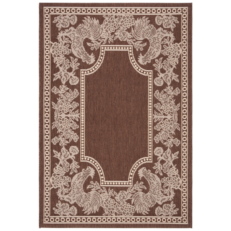 Tapis d'intérieur / extérieur à motif floral Havza, Rectangle 6 pi 7 po x 9 pi 6 po