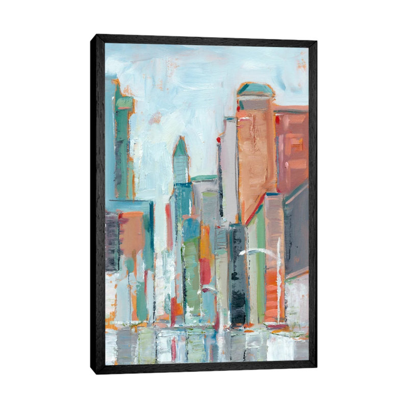 Downtown Contemporary I by Ethan Harper - Painting on Canvas, 101.6 cm H x 66.04 cm W, Black Floater Framed