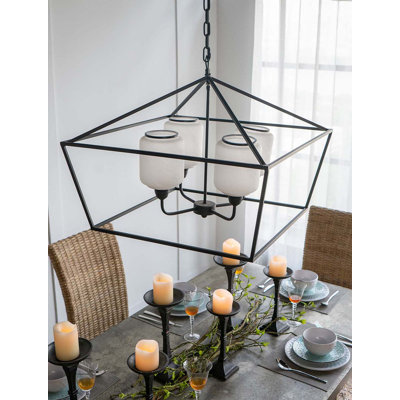 Lustre à motif géométrique de style lanterne à 4 lumières
