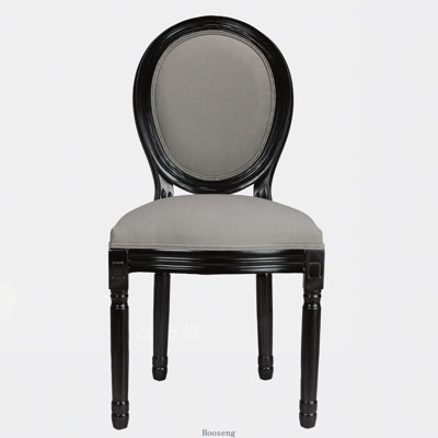 Ensemble de 2 chaises de salle à manger éponge à dossier rond French Country, structure en bois massif noir, gris clair