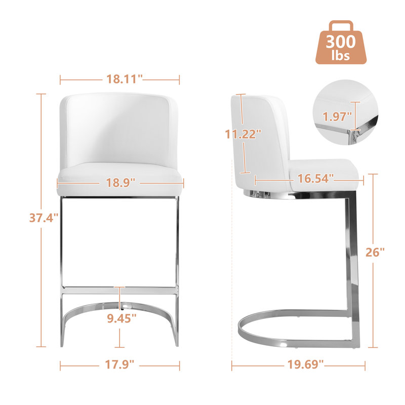 Bittencourt 26'' Upholstered Counter Stool, Faux Leather-White, 1