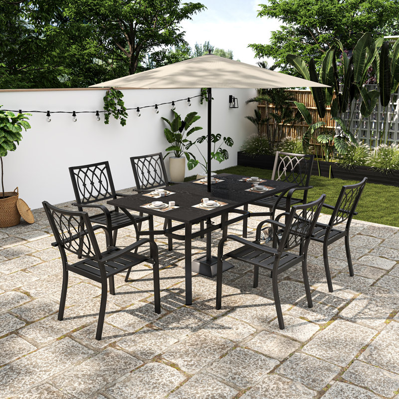 Ensemble de table de patio en métal 7 pièces avec 6 chaises