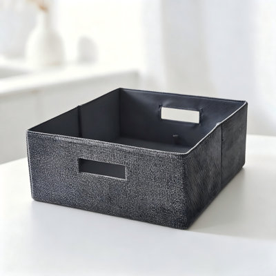 Gray Textured Fabric Box, Half-Size Storage Box For Home Use.