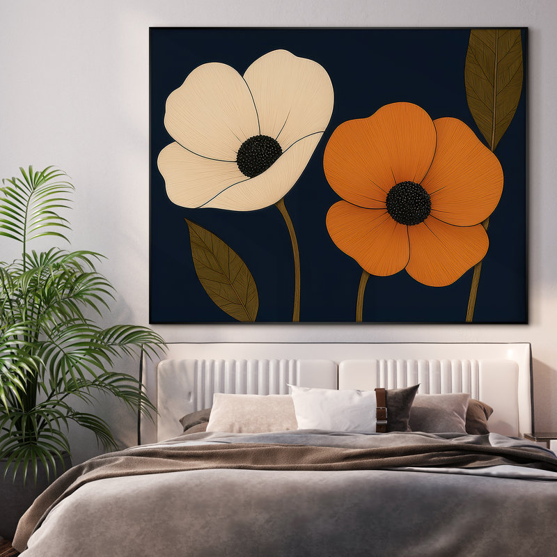 Extra Large Wall Art Fabric Print - Modern Neutral Abstract Flower for Contemporary Home Artwork Decor for Living Room or Bedroom - "Frame Assembly Required (Unfinished Frame)"