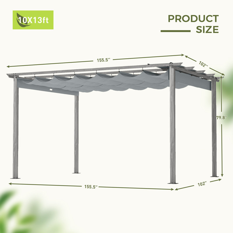 Pergola, 87.4" H x 155" x W x 120" D, Gray, Natural Wood Grain 