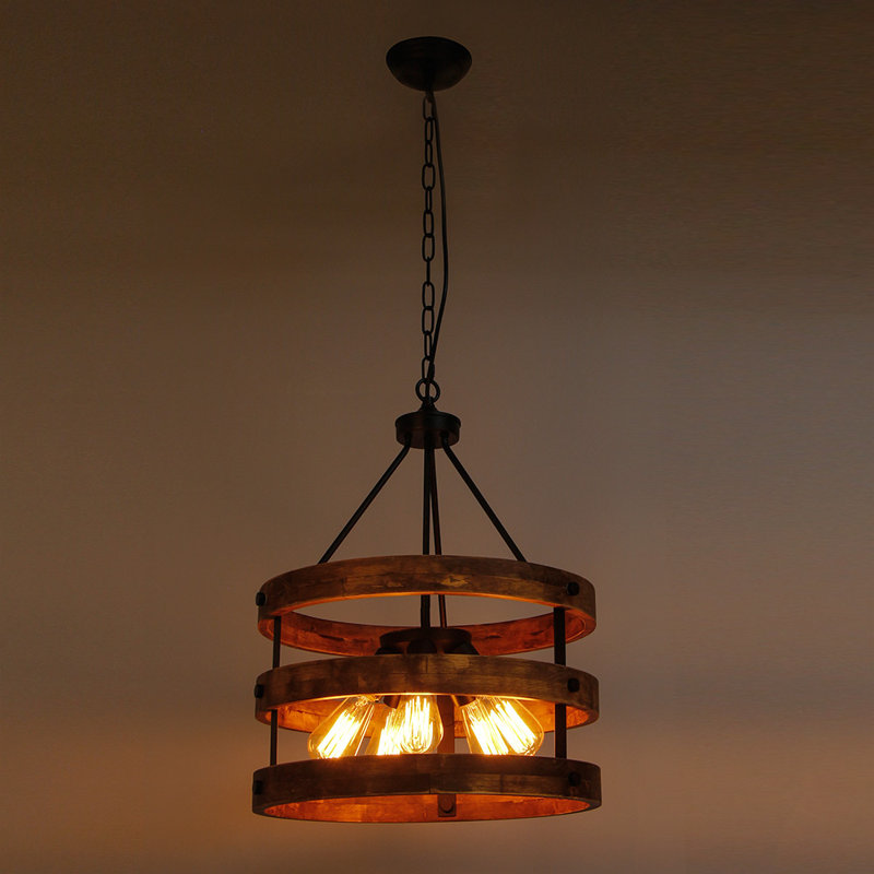 Lustre tambour 5 lumières Gosson, Chêne brun