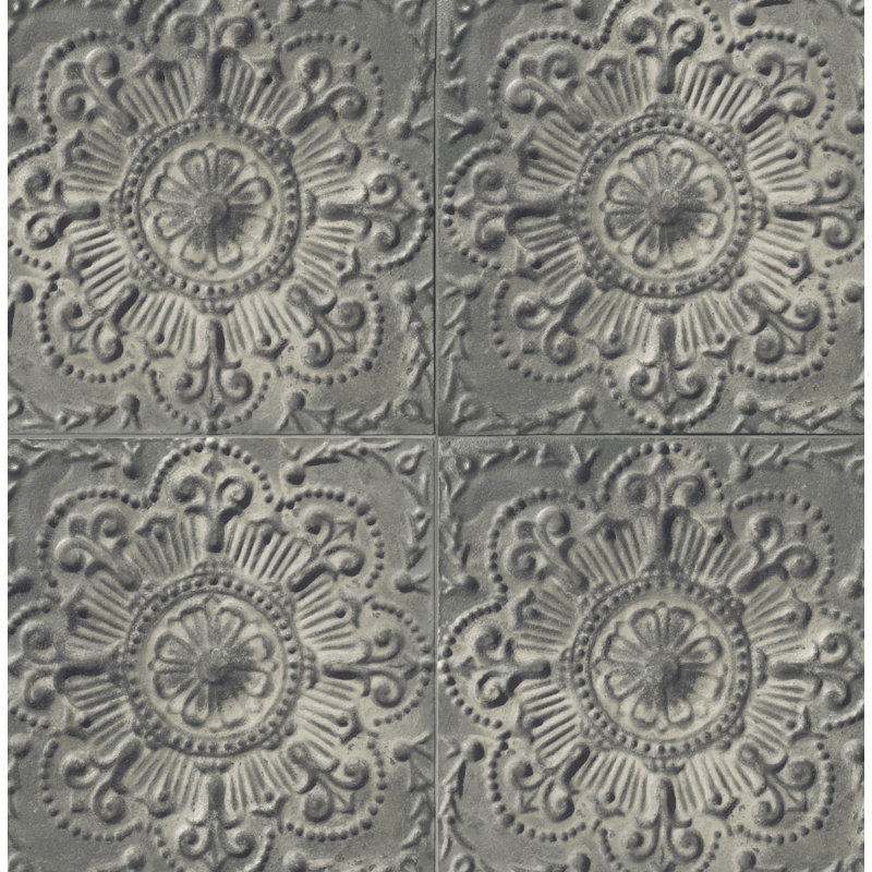 Papier peint imitation carreaux de fer graphite Seabrook Designs, Gris