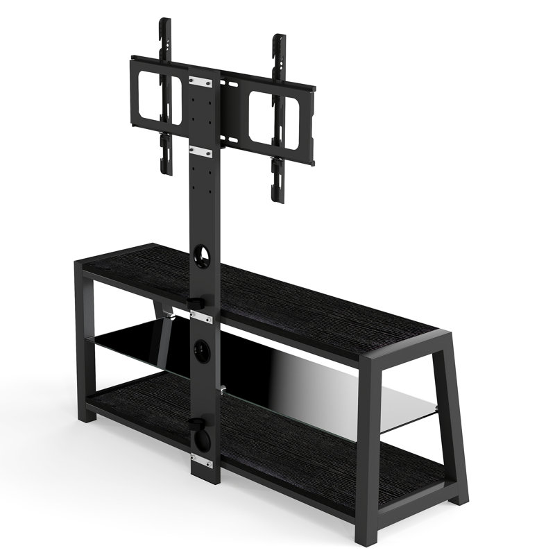 3 niveaux, verre trempé noir, meuble télé, pivotant, hauteur réglable, téléviseurs de 32 po et 65 po, charge de 180 lb, charge, réglage du niveau de gestion des câbles,