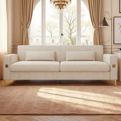 Sofa Couch For Living Room, 85.83" Upholstered 3-Seater Sofa With Metal Legs & Pillows, Minimalist Style