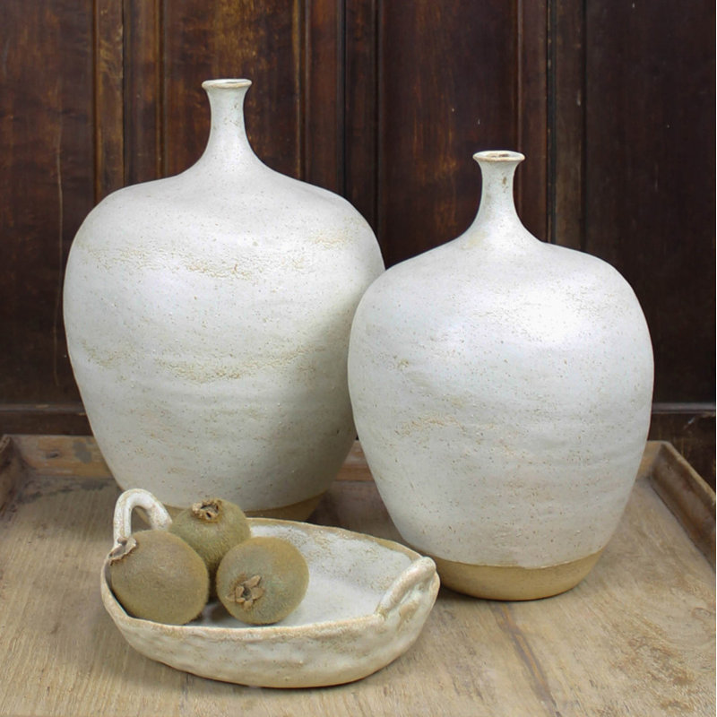 Thin Neck Vase, Ceramic , 12" H x 8.5" W x 8.5" D, White