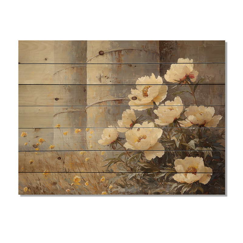 Fermes de pivoines de la ferme - Silo III - reproduction de bois de pivoines - sur bois de pin naturel