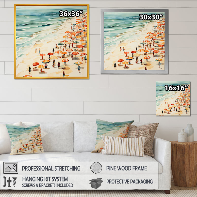 Beach Day Umbrella Parade IV - Beach People, art mural, Toile tendue, 16" H x 16" W