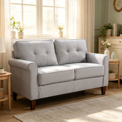 Light Gray Tufted Loveseat Sofa, Compact 2-Seater Couch for Small Spaces – Mid-Century Upholstered Loveseat with Plush Padding & Solid Frame for Living Room Apartment