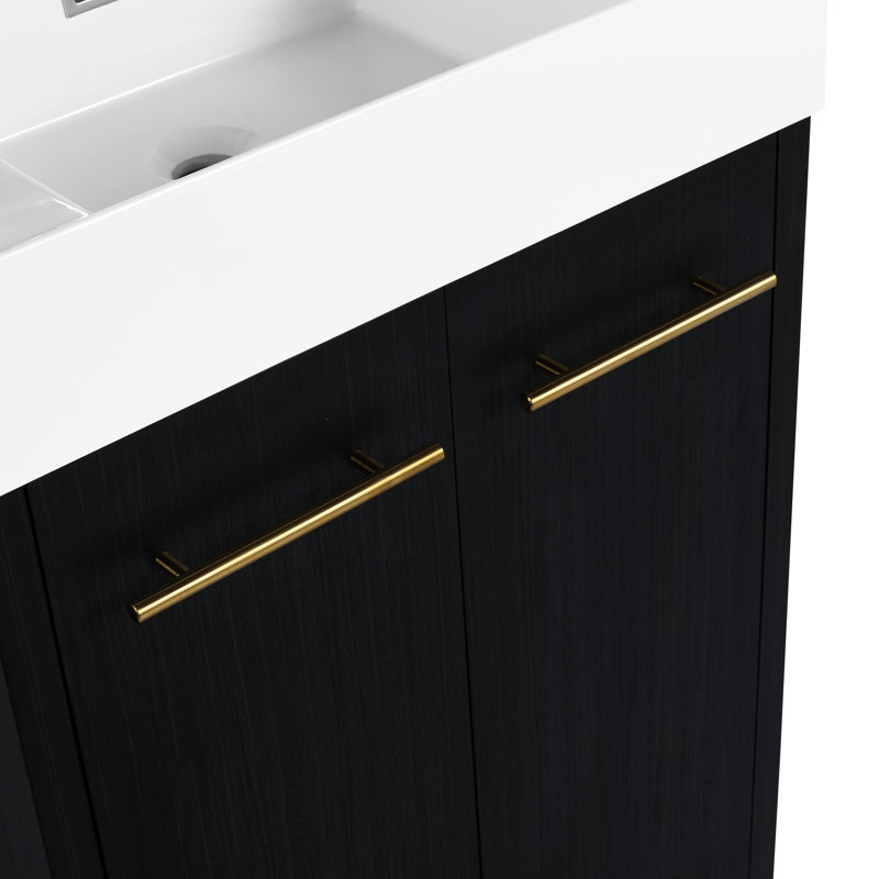 Meuble-lavabo de 24 po avec lavabo en résine, charnières à fermeture douce, châtaignier noir, design luxueux, espace de rangement spacieux de 24 po, porte, couleur châtaignier, style moderne, intérieur