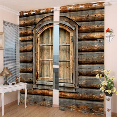 2 rideaux occultants avec œillets, rideaux rustiques à imprimé chalet de cabane en rondins, filtrage de la lumière et protection de la vie privée, obscurcissement décoratif pour la cuisine de la chambre à coucher