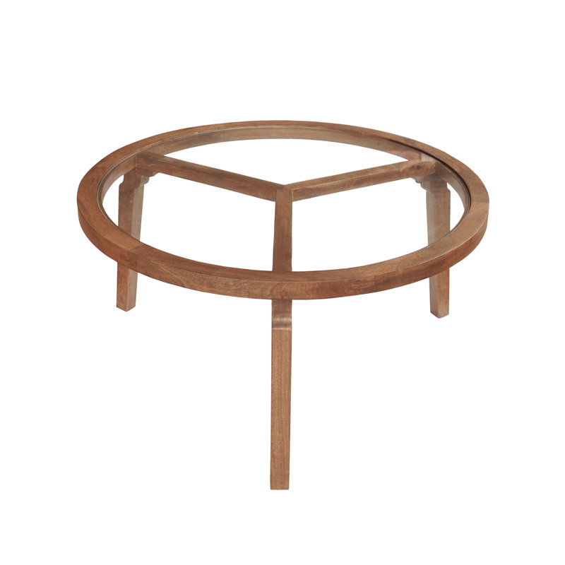 Transitional Solid Hand-made Glass/Mango Wood Round Coffee Table
