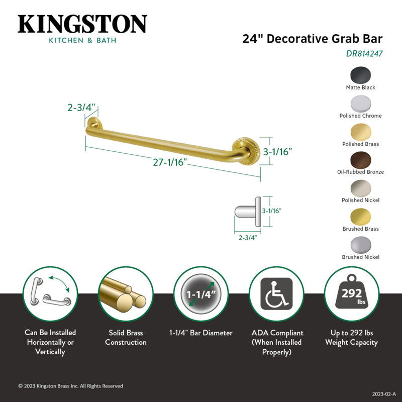 Barre d'appui de 1-1 / 4 pouce Kingston Brass Laurel, l 24 po, Bronze huilé