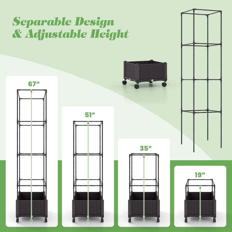 Costway 67" Planter Raised Garden Bed With Planter Box &trellis Adjustable Height, 1