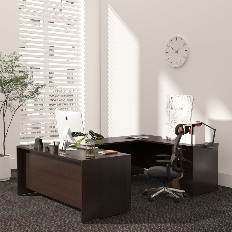 U-Shaped Executive Desk, Brown