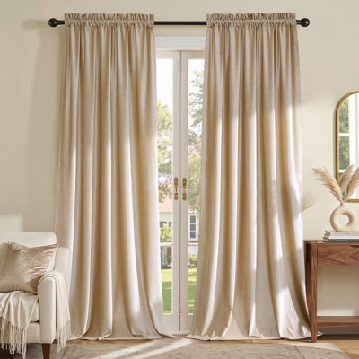 Velvet Rod Pocket Blackout Curtains - Room Darkening 75%-95% Window Drapes Set of 2