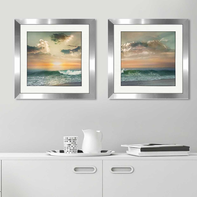 « soleil malibu », ensemble de 2 reproductions de peintures à l’acrylique encadrées, Blanc mat, H 16,5 po x l 33 po x P 1 po