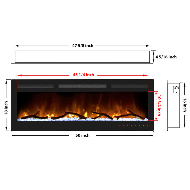 Cheerway Electric Fireplace, 18" H x 50" W x 4.25" D