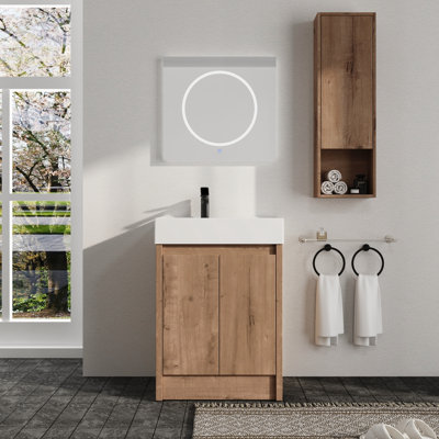 Quarnar Single Bathroom Vanity Set With Resin Top and 12 inch Side Shelf