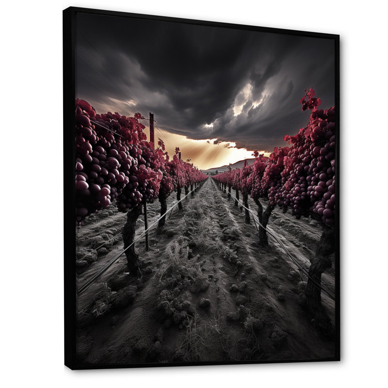 «Gray Gray Vibrant Vineyard» sur toile, H 44 po x l 34 po x P 1,5 po, Cadre flottant noir